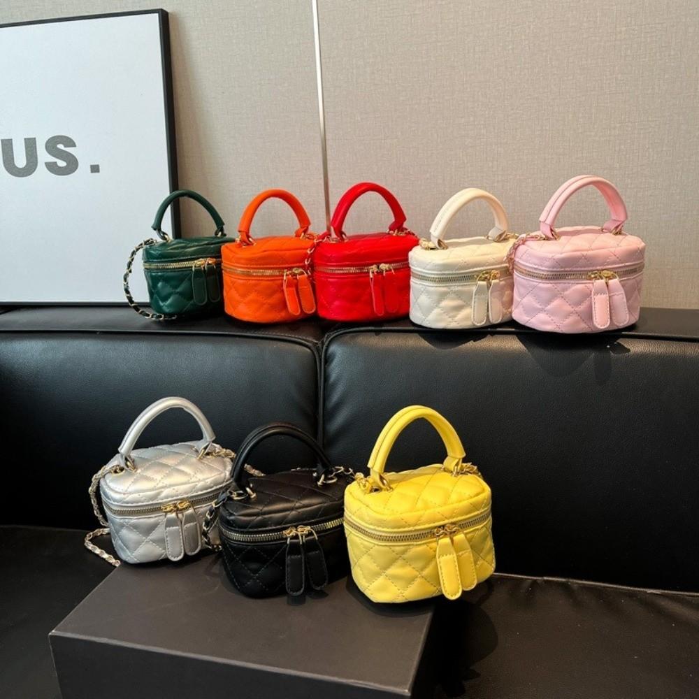 Mini Diamond Quilted Leather Bucket Bag Checkered Pattern Multi-Color Crossbody Bag with Gold Chain Shoulder Strap