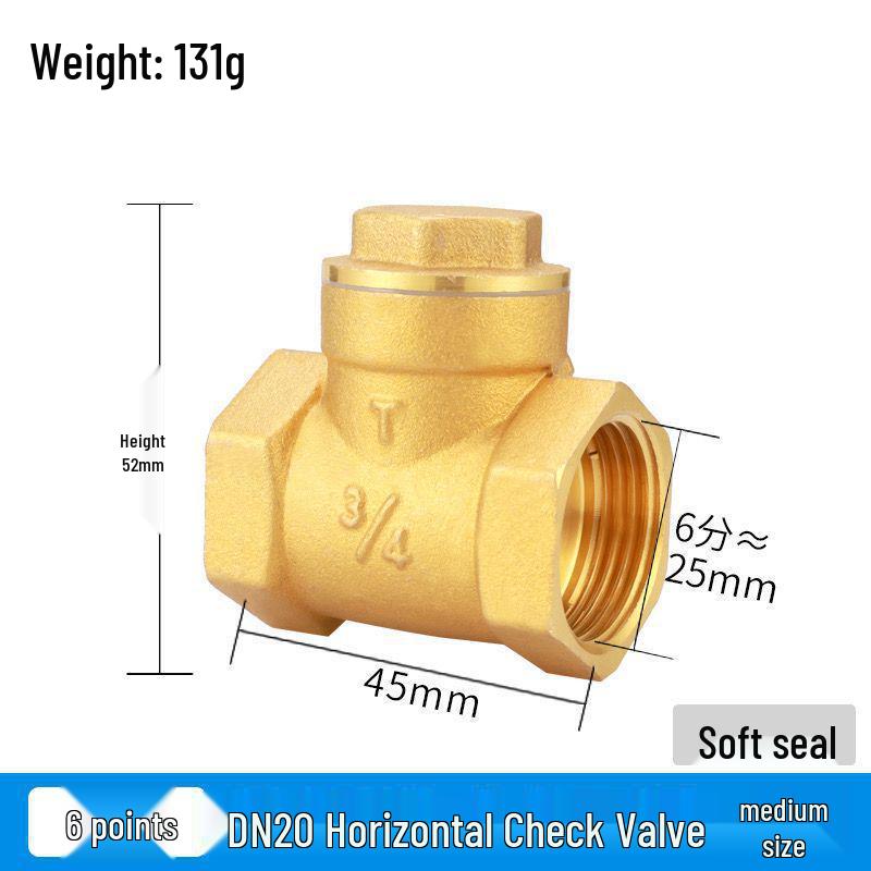 Durable Brass Horizontal Check Valve - Anti-Backflow, Fully Automatic, 6 Points for Tanks and Pipes