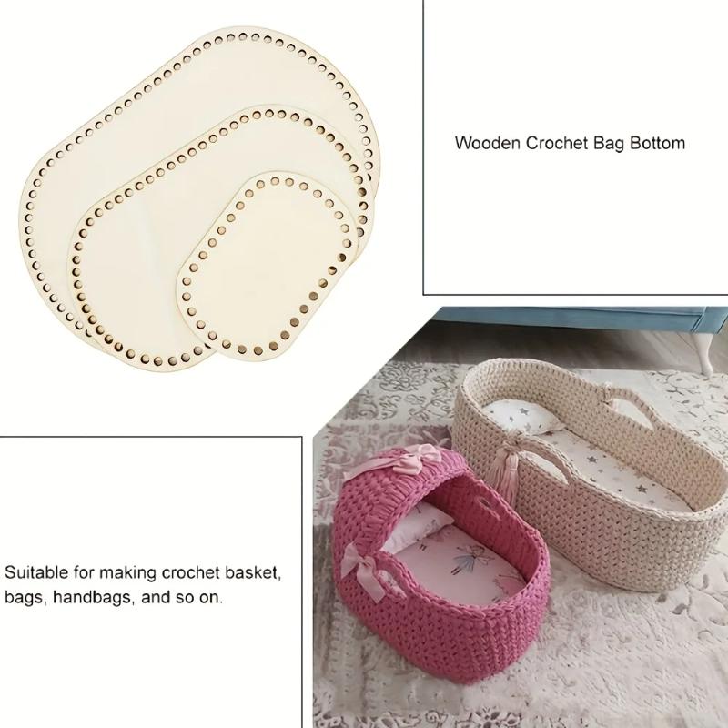 Set of 3 Wooden Crochet Basket Bottom, Oval, Wooden Bag Bottom, Suitable for DIY Weaving, Crochet Crafts and Home Decor Supplies
