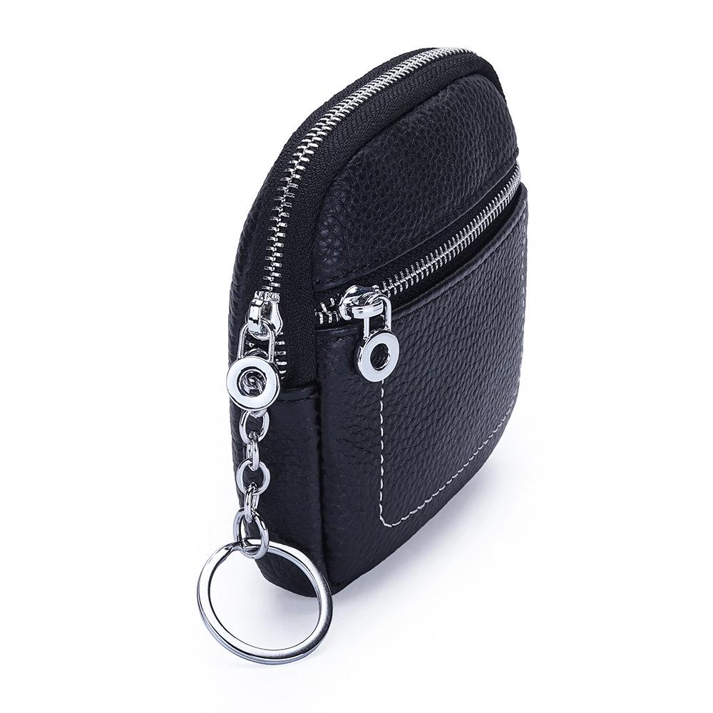 Women's Genuine Leather Mini Coin Purse with Zipper - Compact Storage for Driver's License, Lipstick, and Earphones.