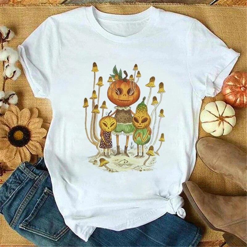 Weißes Sommer Damen T-Shirt Play Trick Art Druckdesign Übergroß Kurzarm Komfort Damen T-Shirt Y2K Grafik ALLERHEILIGENTAG