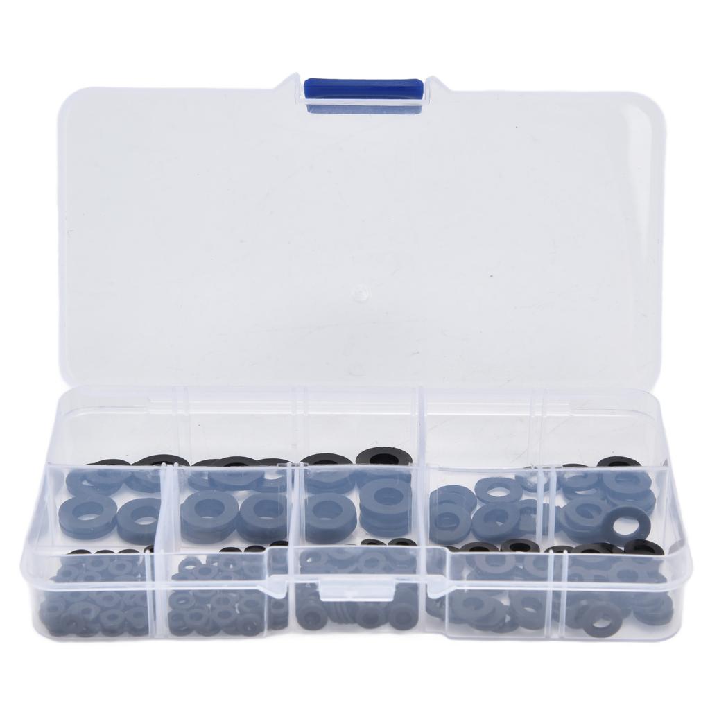 250Pcs Nylon Washers Black Flat Washer Assortment Kit Sealing Spacer Gasket for Household M2‑M6 Ring Washers Set