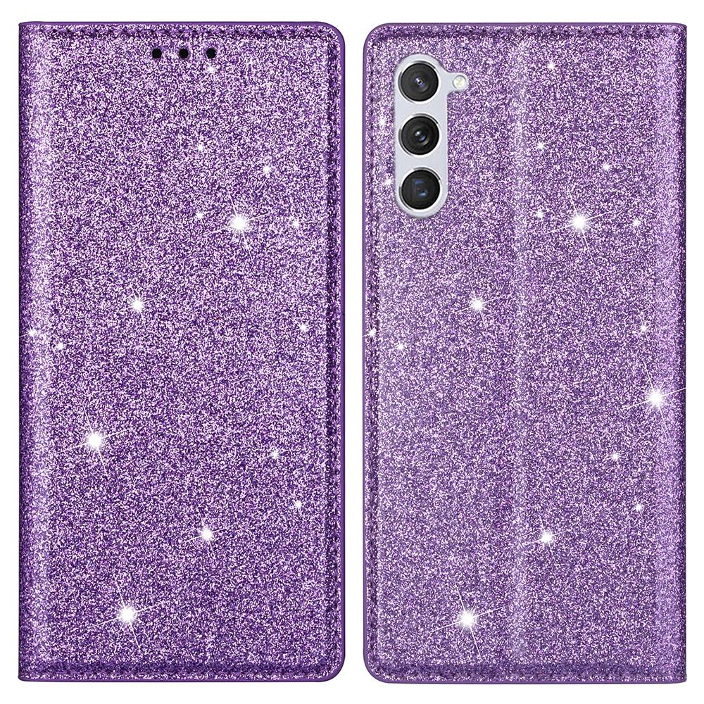 

For Samsung Galaxy S24+ Case Card Holder Glittery Leather Stand Cover Purple