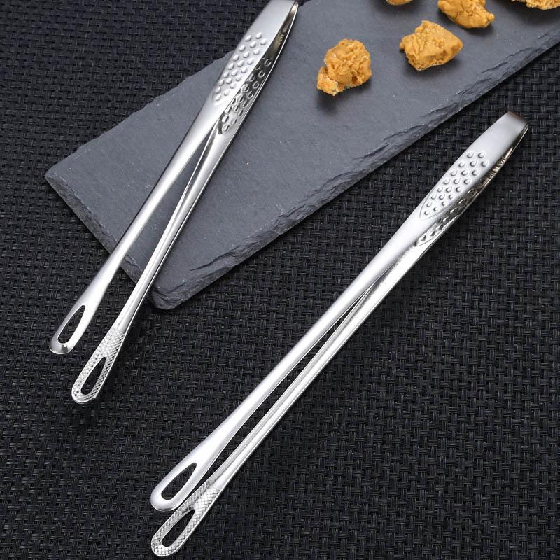 1Pc Silver Food Tongs 304 Stainless Steel Long Handle Food Clip Cooking Tools Non-Slip Barbecue Steak Clip Kitchen Accessories
