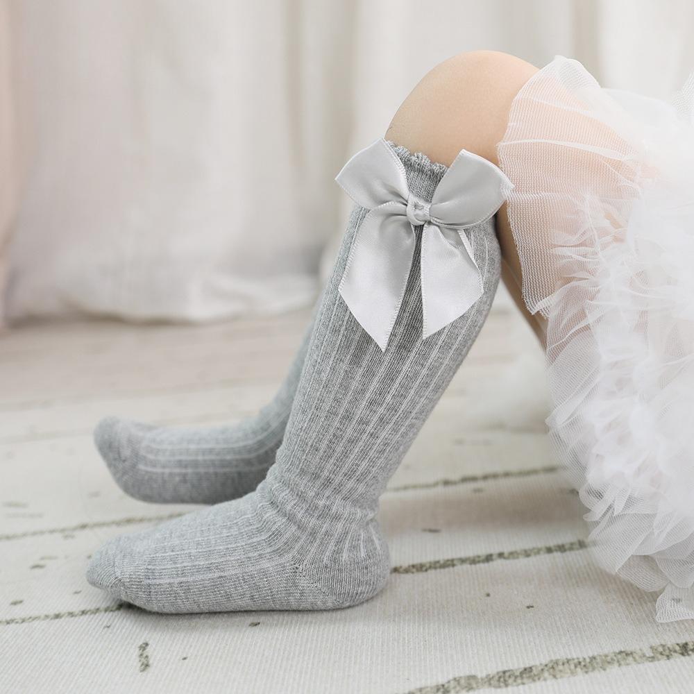 

Spring New Children s Cute Socks Girls Monochrome Striped Bubble Socks Baby Bow Cotton Socks Non-slip Socks Knee Sleeve M