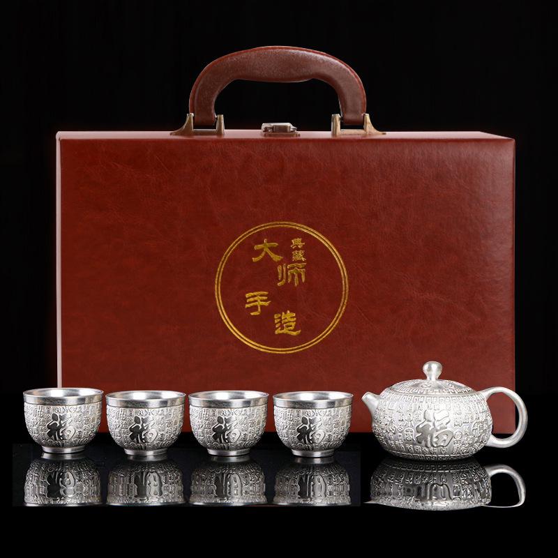 Year of the Dragon Sterling Silver 999 Teapot: Pure Handmade High-End Gongfu Tea Set Souvenir