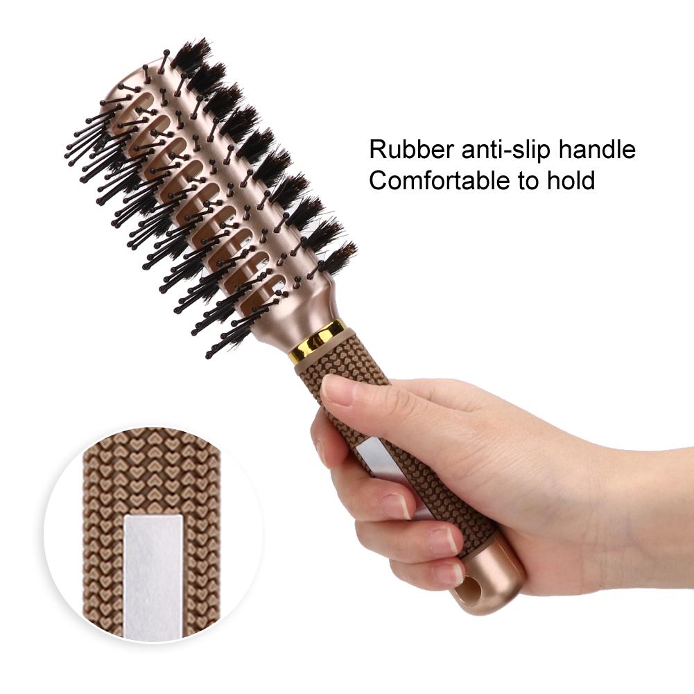 Double Sided Nylon Anti Static Hairdressing Comb Handheld Bristles Hair Styling Comb Gold