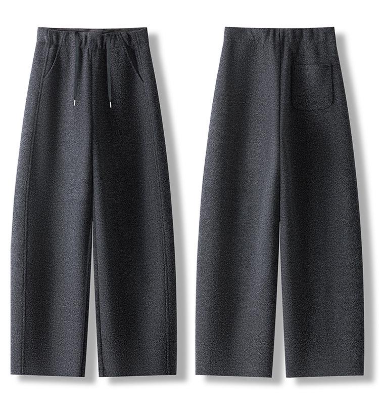 Women s Soft Wool Flannel Wide-Leg Pants: Elastic High Waist, Loose Fit, Sticky Texture, Winter Style XL черный серый