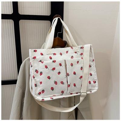 Zoete Strik Aardbei Canvas Tote Bag Dames Eenvoudig Grote Capaciteit Schoudertas School Werk Reistas