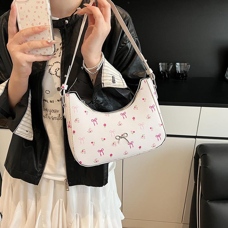 Elegant Pu Crossbody Bag With Bow And Floral Print Design For Urban Style