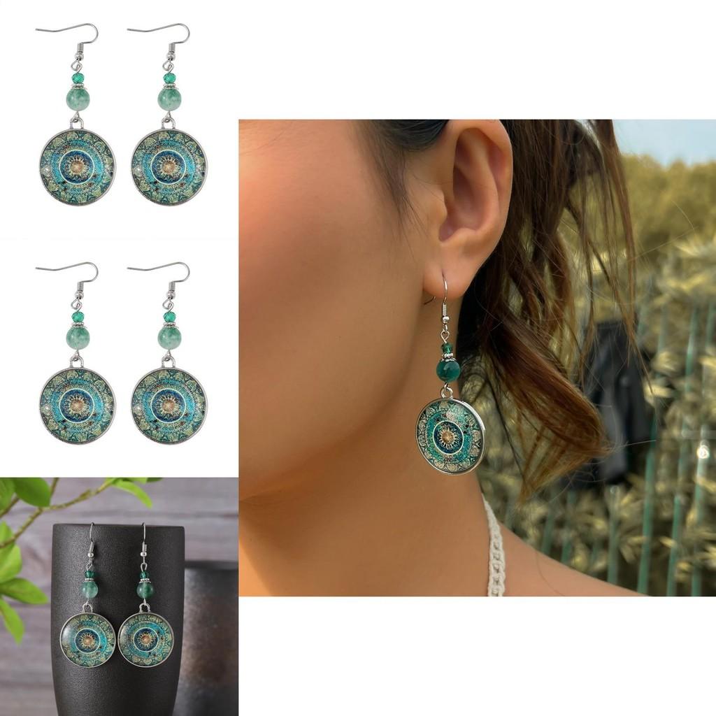 Ethereal Mandala Flower Gemstone Earrings Highlighting Bohemian Aesthetic For Women