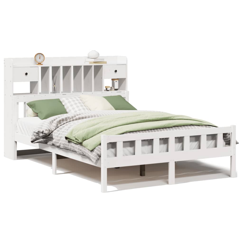 Solid Wood Bed with Shelf Without Mattress White 160 x 200 cm Pine