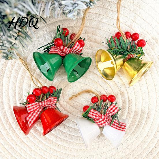 Reusable Festive Home Accents Christmas Bell Hanging Ornament Red Gold Pine Cone Wreath Decor Retro Pastoral Style Baubles for Tree Rustic Farmhouse