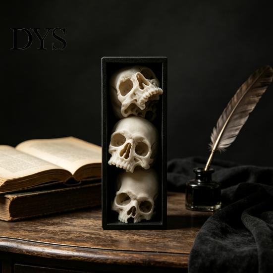 Office Desk Ornament Gothic Style Bookshelf Insert, 3 Tier Stacked Skulls Design, Spooky Home Decor 3D Printed Horror Themed Skeleton Sculpture,