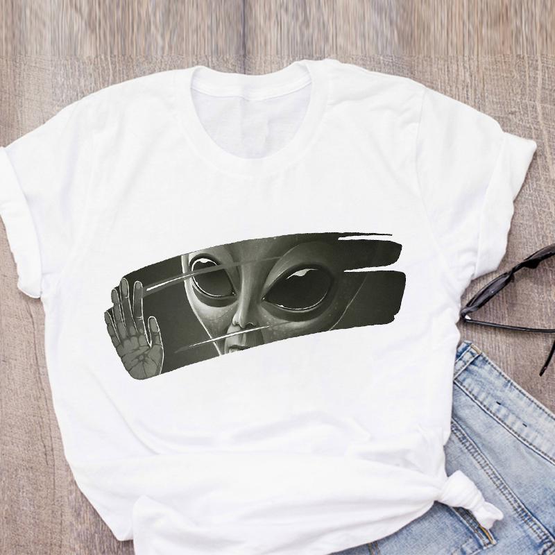 Women Graphic Cartoon Alien Color Ladies Summer Print T Shirt Shirt Tops Lady Clothes Womens