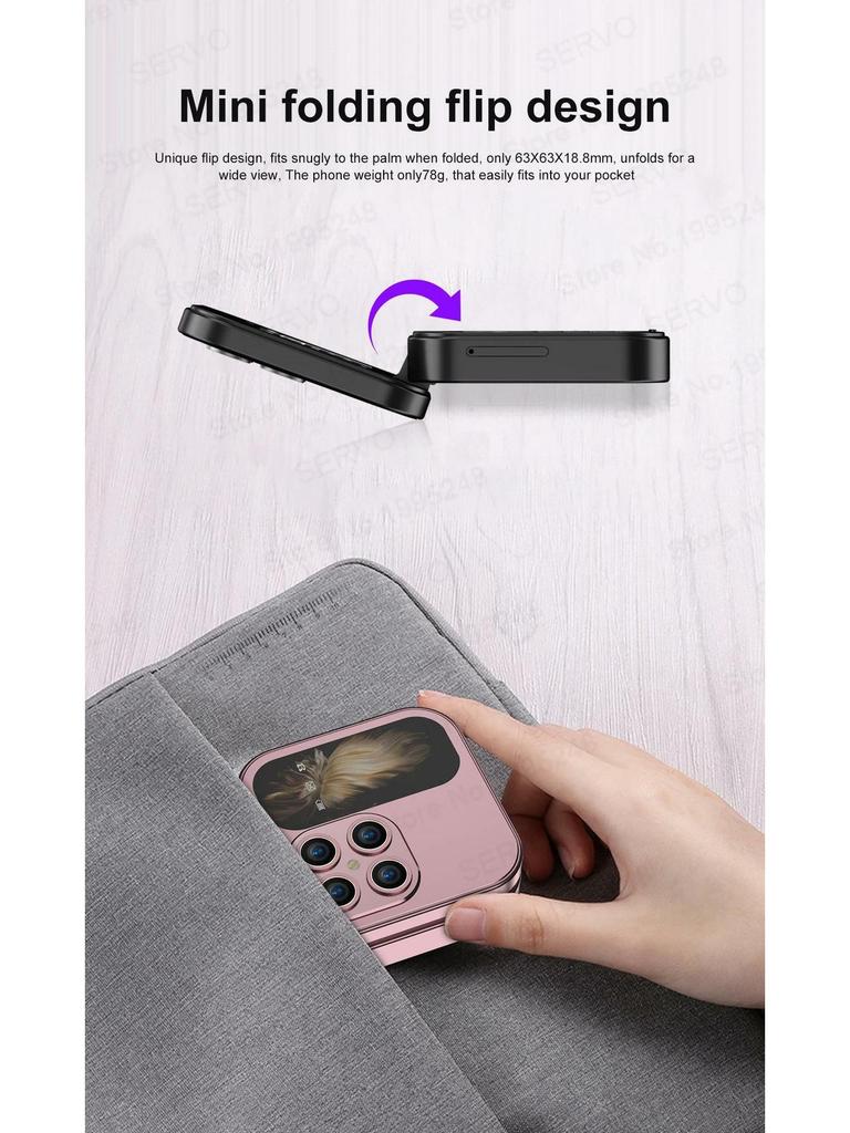 i17Pro Orange Flip Phone: Hot-selling, Foldable, Dual SIM, Dual Standby, Keypad Mini Backup, Multilingual.