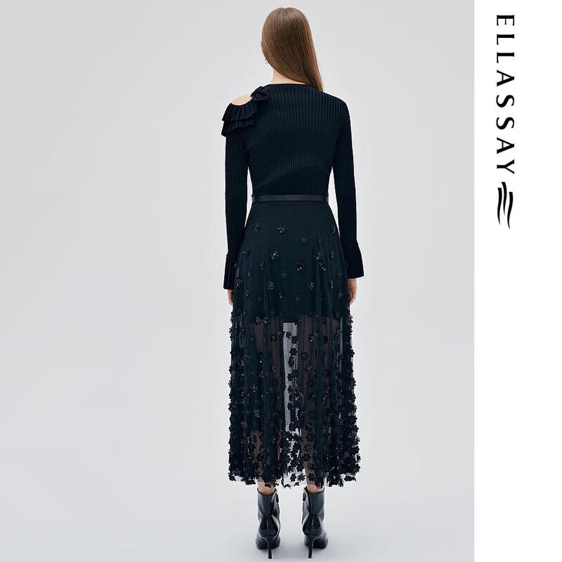 ELLASSAY EWE333Y08000 Black Jacquard Embroidered Long Dress