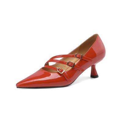 Escarpins en cuir véritable noir et rouge pour femmes, talons aiguilles hauts, petites et grandes tailles 31 à 47