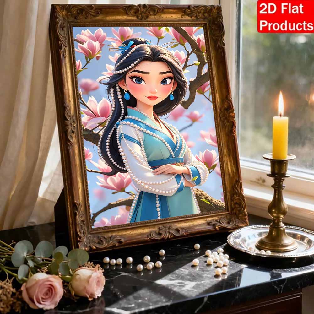 Disney Pearl Painting Mulan Portrait for Beginners and Adults, DIY Pearl Diamond Art Painting Kit for Home Wall Decor Gifts