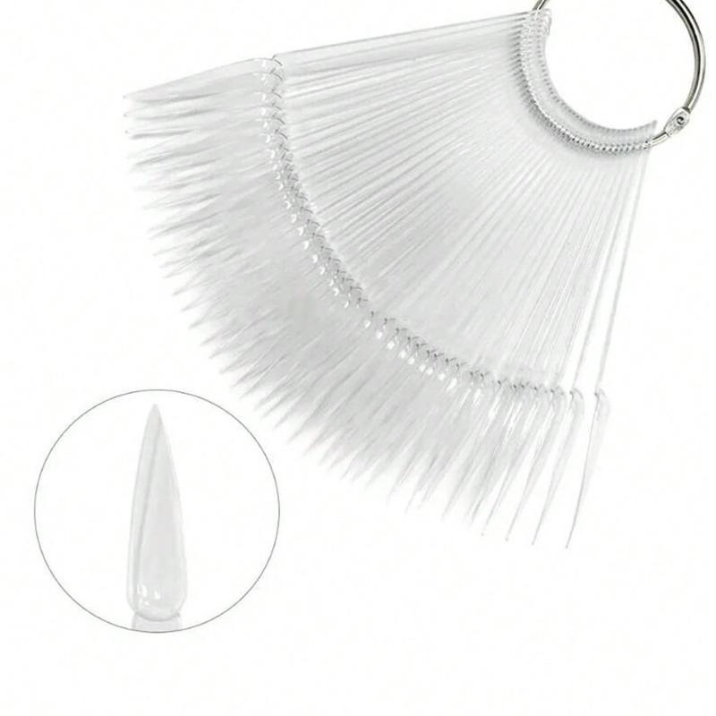 50 Pcs Square Nail Swatch Sticks With Metal Split Ring ,Nail Color Swatch Sticks With Ring - Clear Fan-Shaped Color Display Nail Salon Supplies