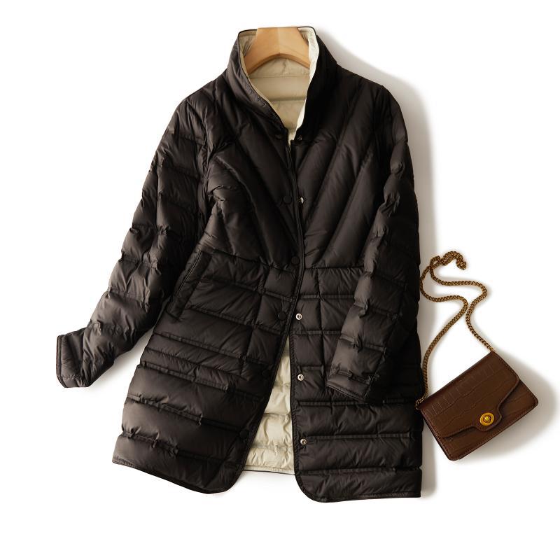 Autumn and winter glue loose and thin medium and long stand-up collar double-sided wear white duck down jacket warm winter clothing