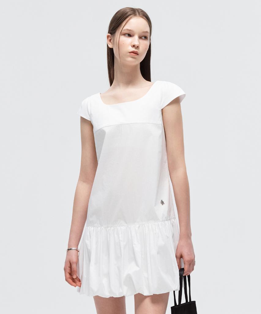 City Breeze Square Neck Balloon Mini Dress_White