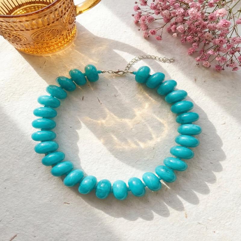 1Pcs Chunky Bohemian Resin Bead Necklace Dopamine Fashion Jewelry Colorful Charms Statement Choker for Beach and Holiday Looks