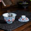 Jingdezhen Hand-Painted Antique Blue and White Underglaze Red Gaiwan