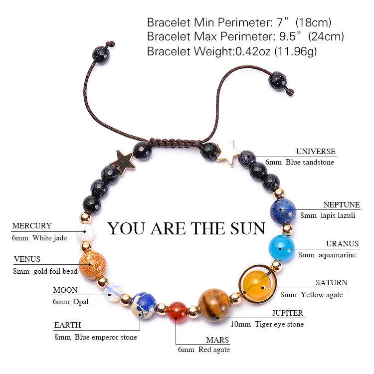 Bracelet en Pierre Agate Système Solaire: Design Galaxie Univers Réglable avec Huit Planètes