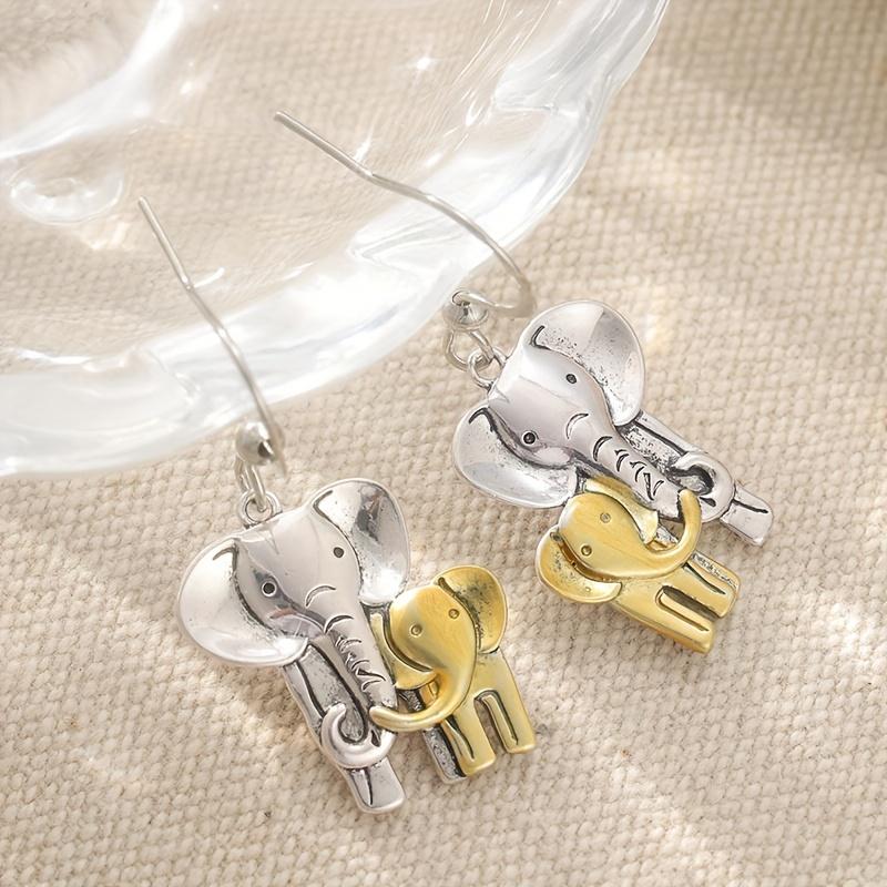 Vintage Handgefertigte Zweifarbige Elefantenohrringe, Tierohrringe, Ohrringe für Elefantenliebhaber