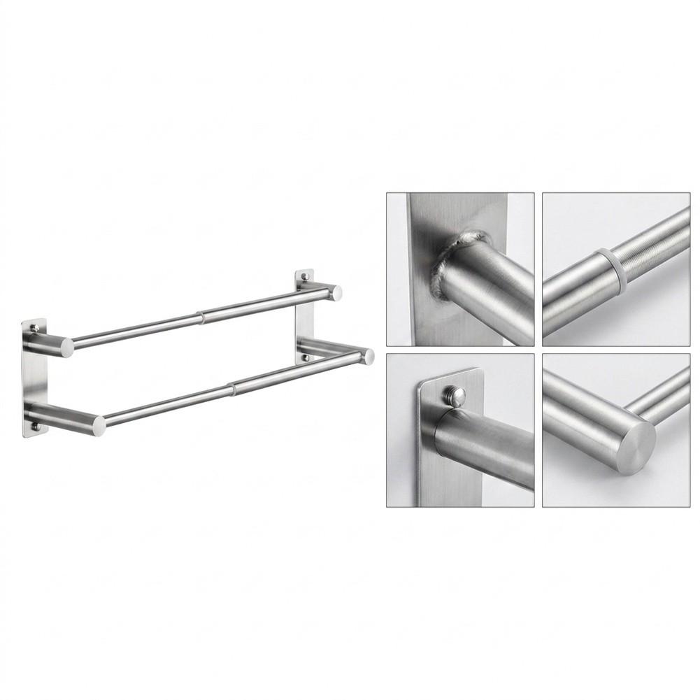 Brushed Nickel Stainless Steel Double Towel Bar Built for Durability and Functional Design In Compact Bathrooms and Small Spaces