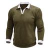 Men's Long,sleeved Color,blocked Pullover, Men's Lapel Corduroy Long,sleeved Top