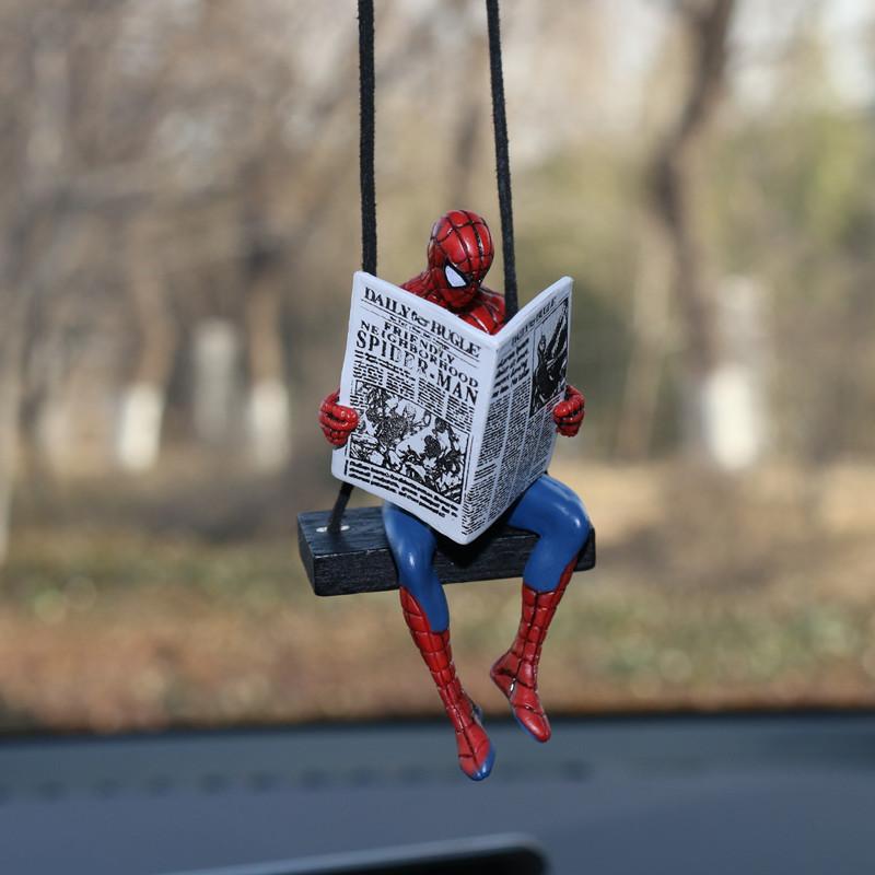 Cartoon Spider-Man Car Rearview Mirror Hanging Decoration Marvel Hero Deadpool Action Figure Car Hanging Decoration