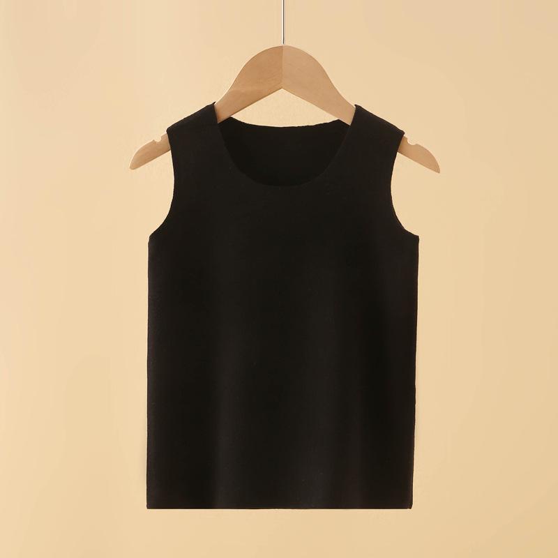 Kids' Fleece-Lined Seamless Winter Vest, Sleeveless White Camisole T-shirt with Belly Protection for Boys and Girls