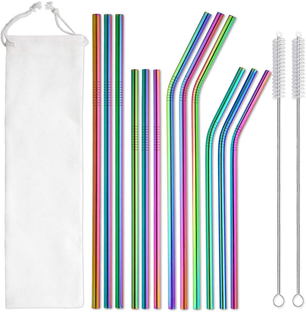 12-Pack Reusable 304 Stainless Steel Straws with Case Long Drinking Straw for 30 Oz and 20 Oz Tumblers Cups Cocktail Metal Straw