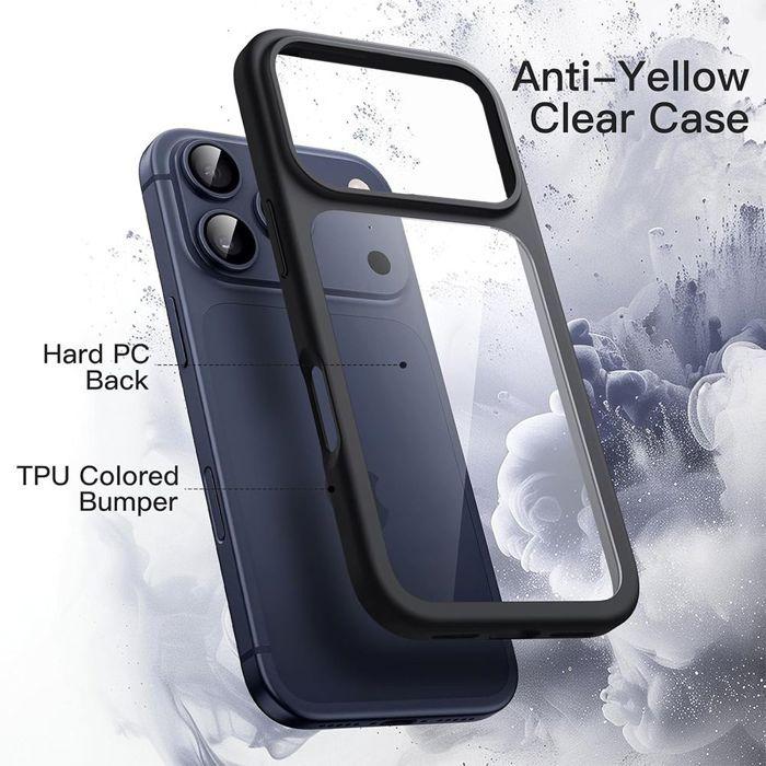 Coque + 2 Verres Trempés pour iPhone 18 Pro Max, Antichoc Transparent avec Bordure Silicone Noir