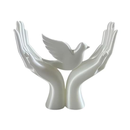 White Peace Pigeon Figurine Hands Holding Pigeon Statue 3D Printed Tabletop
