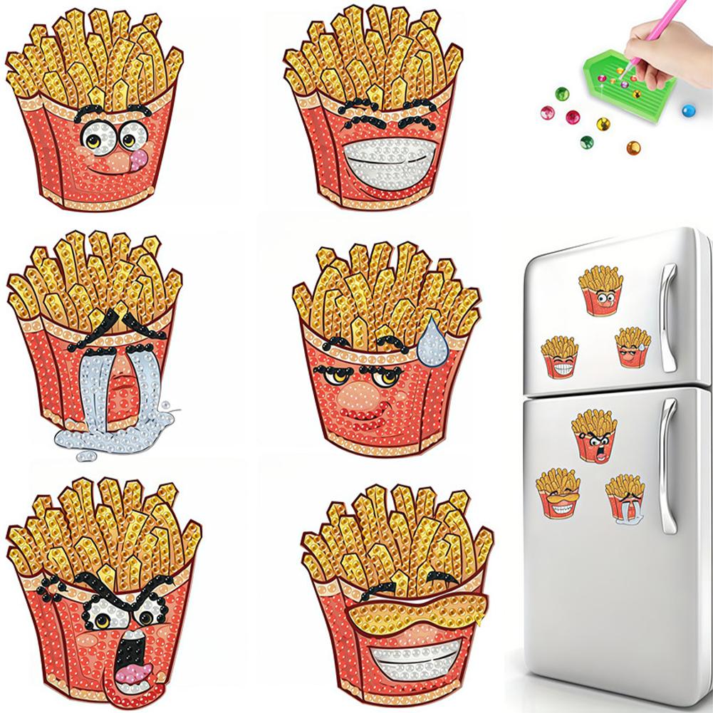 6pcs 2D/flat Acrylic DIY Diamond Art Fridge Magnet Kit DIY Art Fridge Magnet Refrigerator Sticker Magnetic Diamond Art Decor
