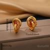 Gold C-Shaped Round Hoop Earrings with Bright Surface, French Light Luxury, High-End Stainless Steel