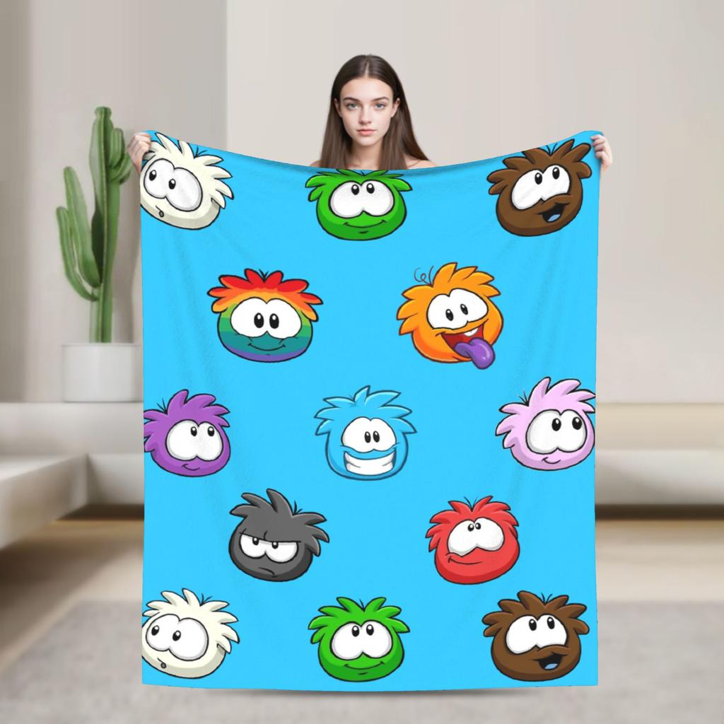 Club Penguin Rainbow Puffle Fleece Throw Blankets Community Game for Bedroom Knitted Blanket Travel Thin Portable Quilt