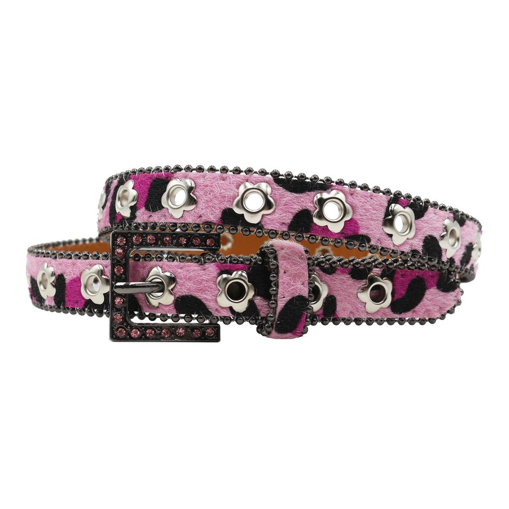 High-Grade 2.3 Wide Leopard Print Women'S Belt Flower Corns Free Punching Women'S Belt Rhinestone Inlaid Belt Needle Buckle Full Diamond Belt