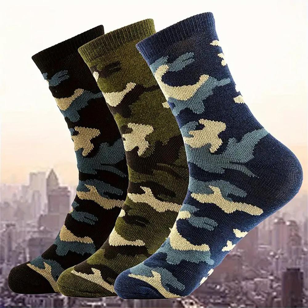 

3 Pairs Men Camouflage Mid Tube Socks Fashionable Casual Street Style Suitable Outdoor Wear Comfortable Breathable Casual Socks One Size