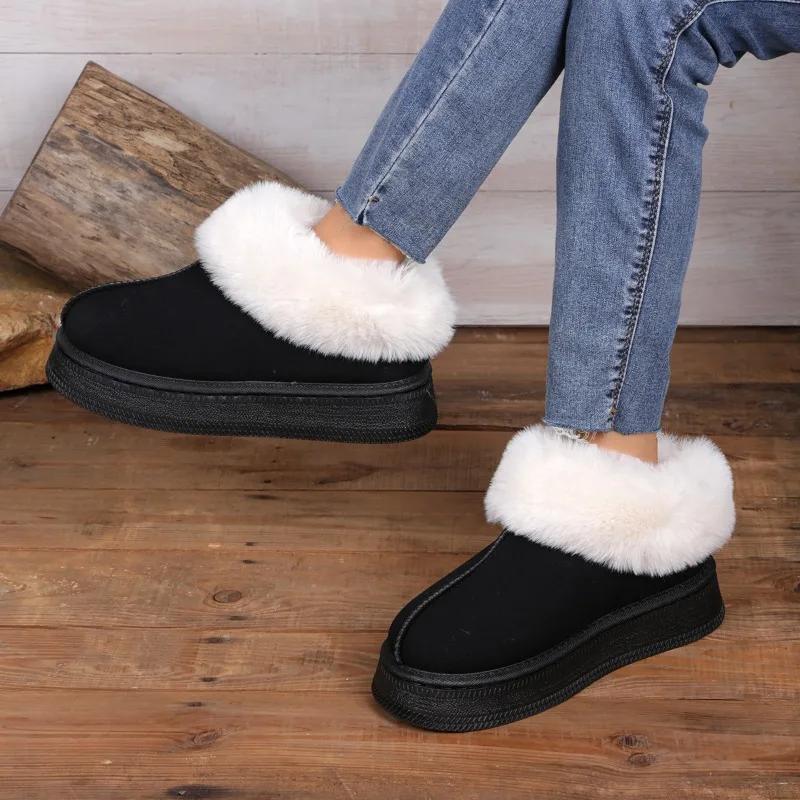 fashion 2024 New Women's Short Plush Warm Snow Boots Casual Shoes Suede Fur Chelsea Ankle Boots Flat Thick Sole Women's Shoes