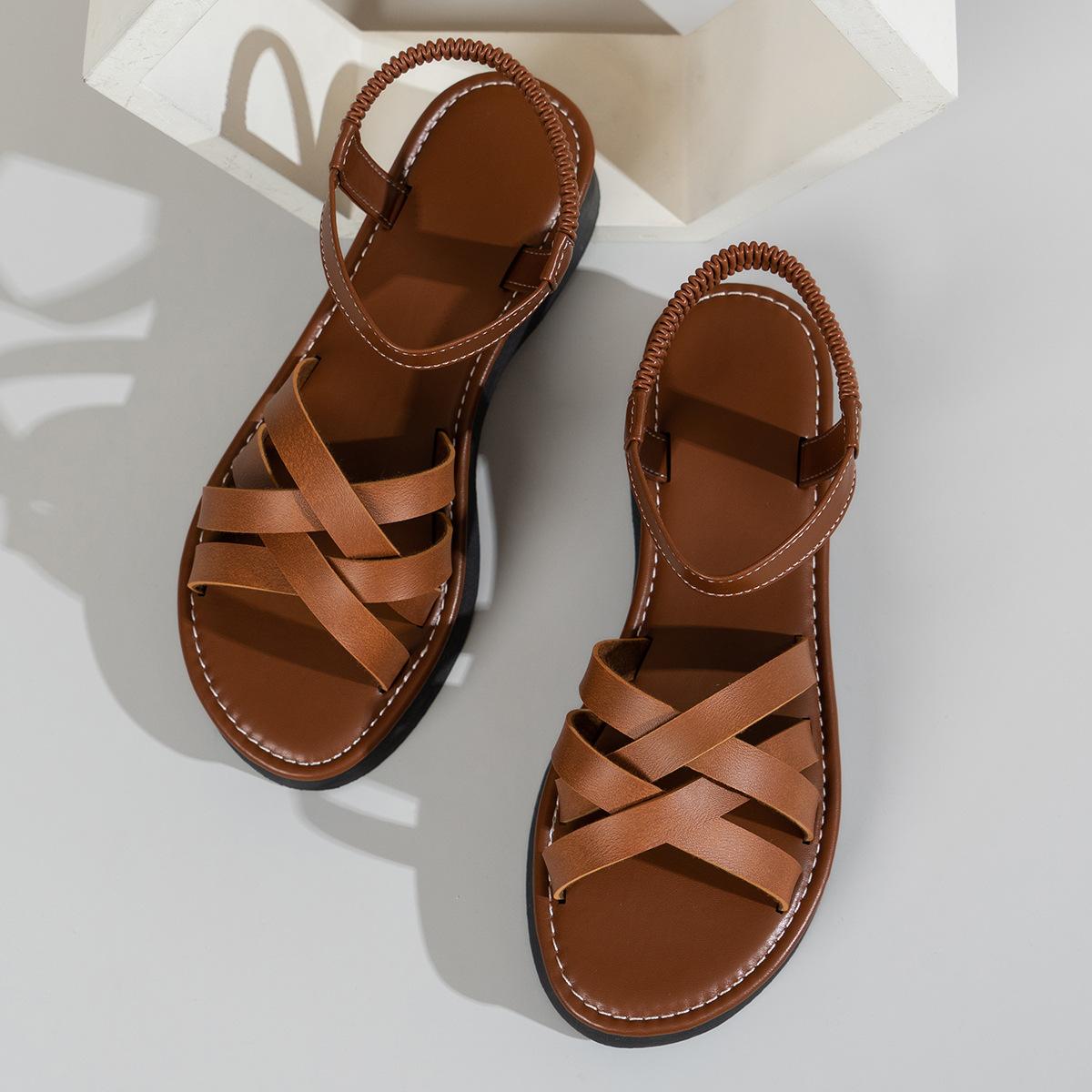 

New platform sandals women s 2025 summer cross belt foreign trade large size Roman sandals beach women s sandals 43 темно-коричневого кольору