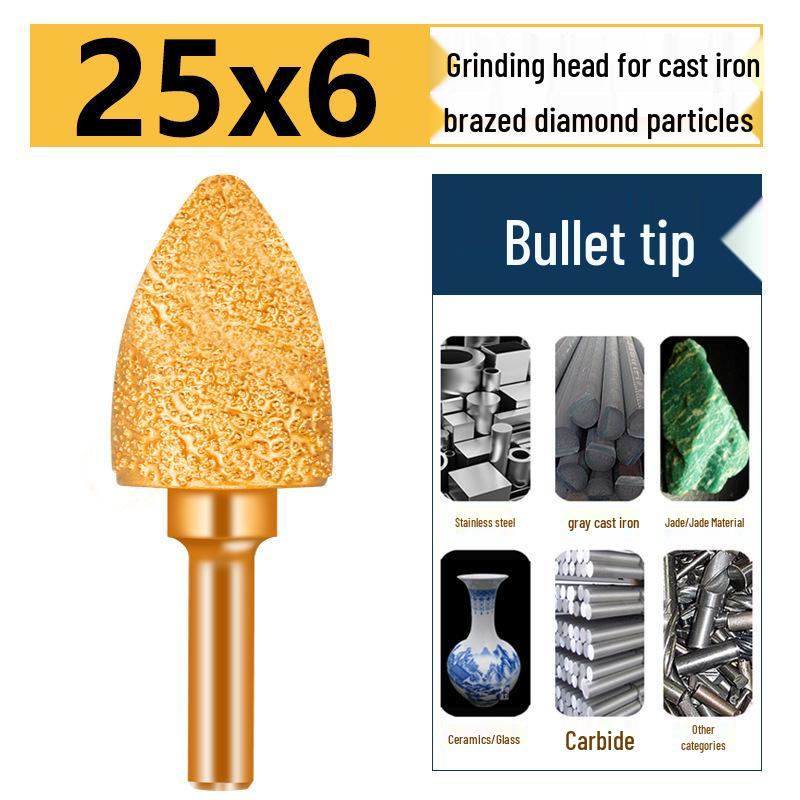 Brazed Bullet Diamond Grinding Bit for Cast Iron, 6mm Shank, 15 Polishing