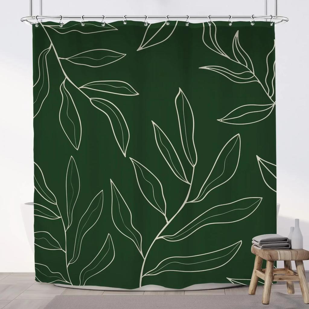 Green Hawaii Tropical Shower Curtain Green Gold Tropical Leaves Plant Fabric Bathroom Curtain Botanical Jungle Bath Curtain Set