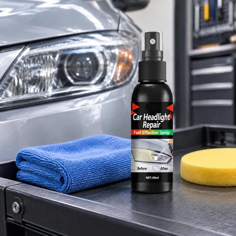 Pump Applicator Car Headlight Repair Liquid, 30 mL Lens Care for Haze, Yellowing, Light Oxidation & Fine Scratches, 1 Bottle for Routine Vehicle Care