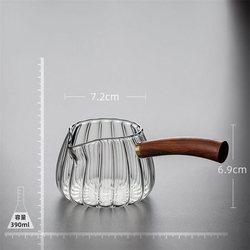 

Side Wooden Handle High Borosilicate Stripe Glass Tea Dispenser Fair Cup Chahai Kung Fu Tea Set 390ml чёрный