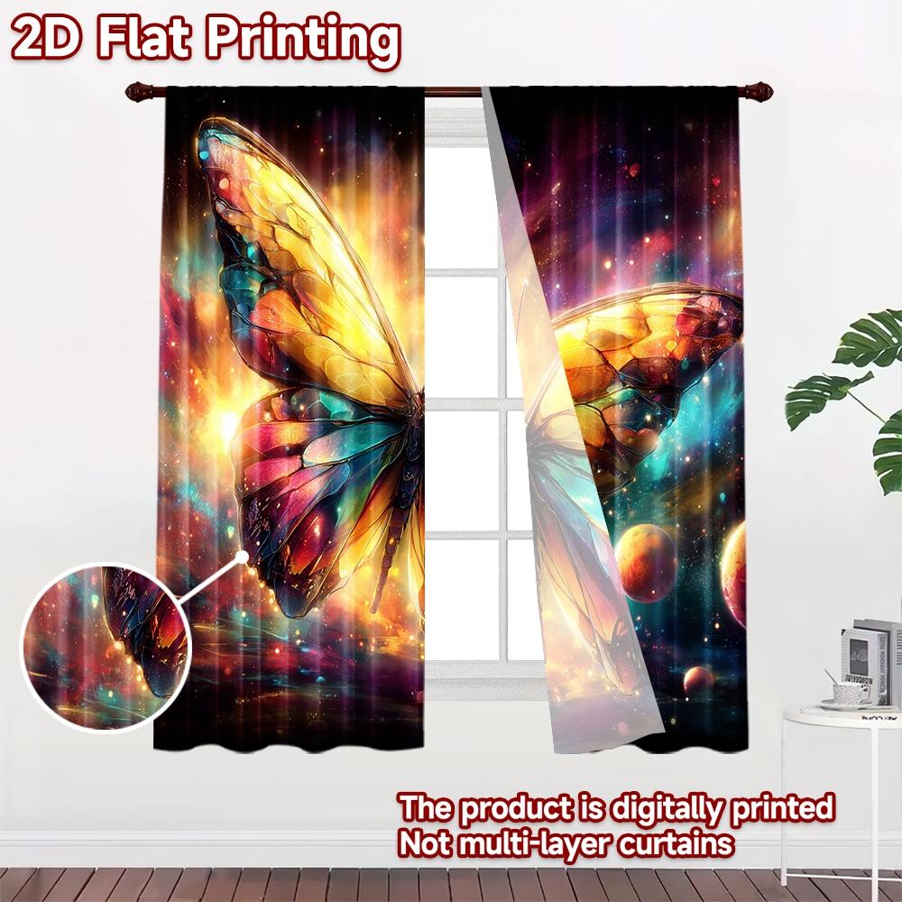 2D Flachdruck 2 Stück Szenenvorhänge Kosmischer Schmetterling Galaxie Weltraum Digitalbedruckte Polyester Vorhänge Festlicher Feiertagsgebrauch für