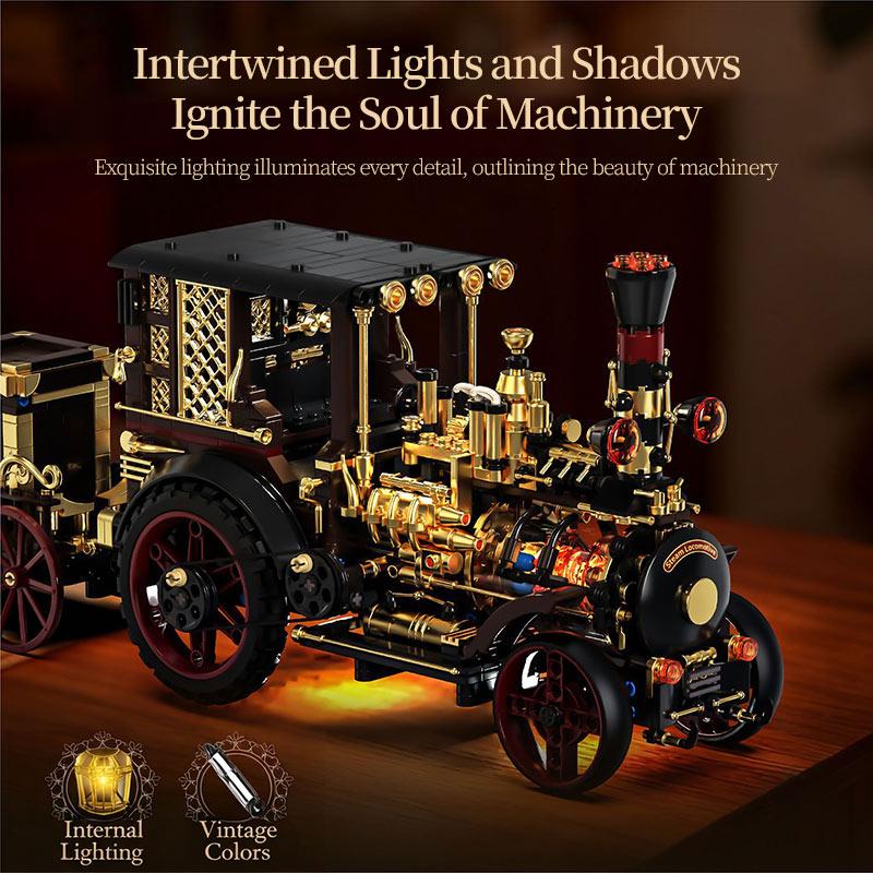 Creative 1331Pcs Vintage Mechanical Steam Car Building Blocks City Retro Steam Punk Vehicle Desktop Decoration Bricks Toys Gift